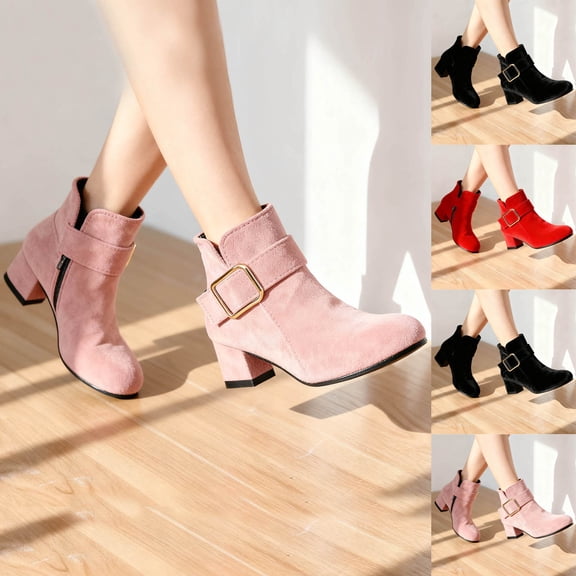 DMDUOU Toddler Girls Toe Dressy Ankle Boots Suede Zipper Comfy Chunky Mid Heels Fall Winter Short Booties Black 4-4.5Years