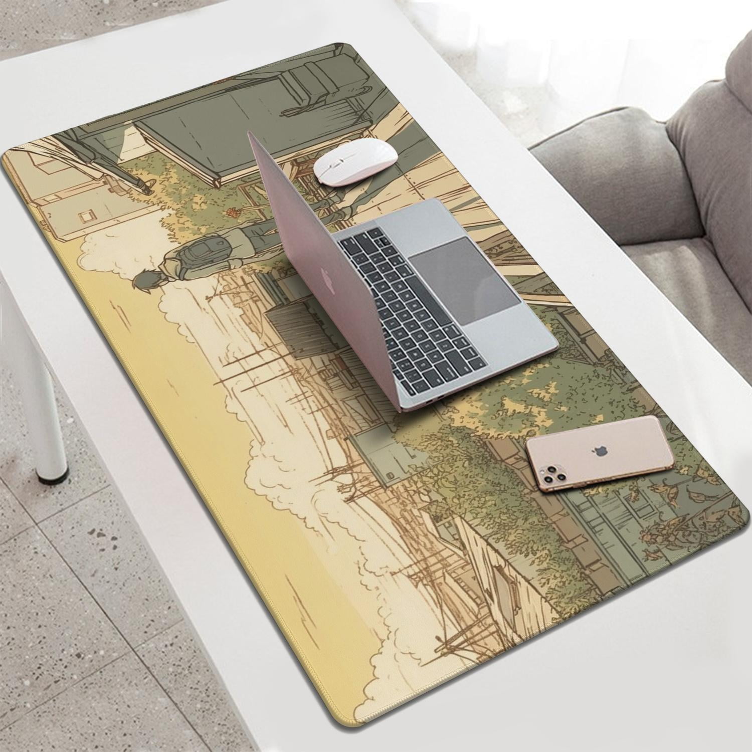 Anime Roof Aesthetic Anime Kawaii Gaming Mouse Mat, Rectangle 3XL Extra Large Mouse Pad 47.3 X 23.6 Inches Non-Slip Rubber Gaming Mouse Pad with Stitched EdgesOffice Mouse Pad for Women Men Kids