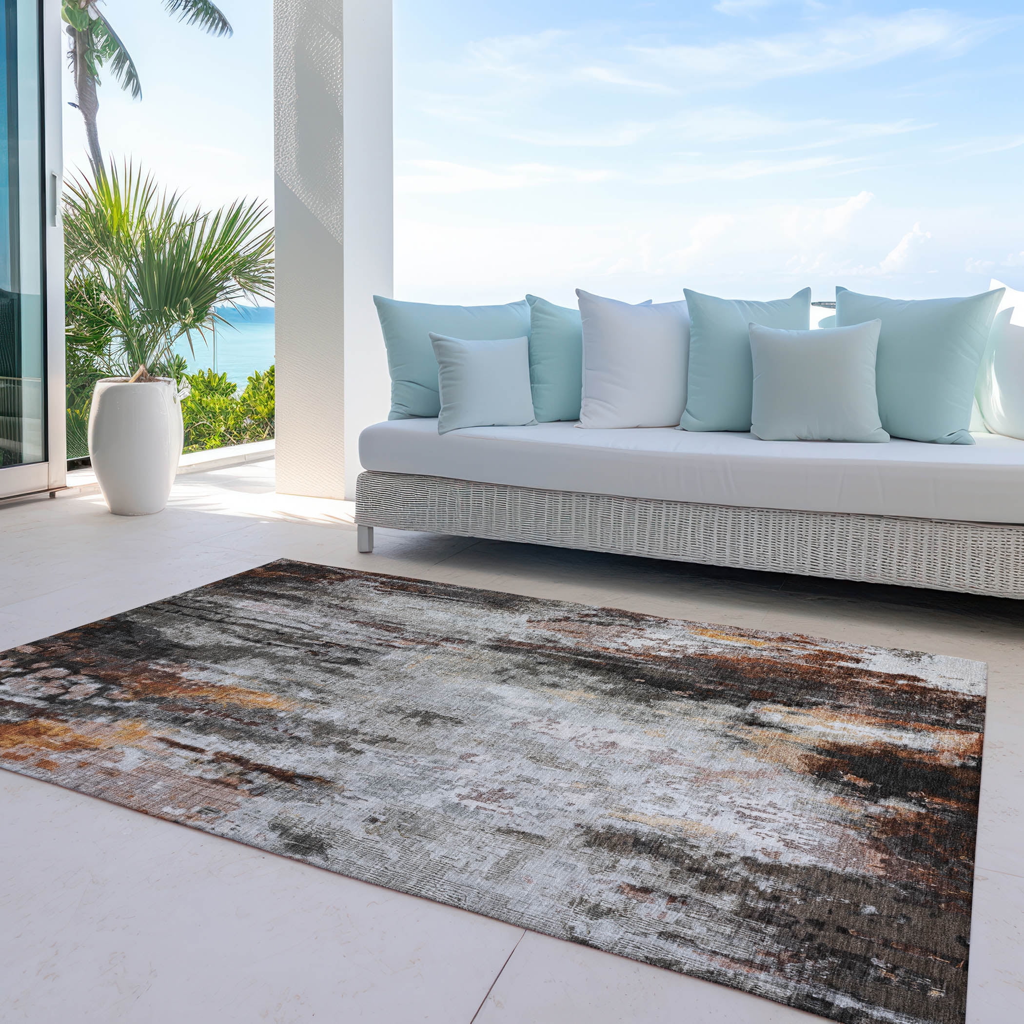 Addison Rugs Chantille Indoor/Outdoor Transitional Abstract Gray Washable Rectangle Rug, 9' x 12'
