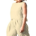 thumbnail image 3 of Women‘s 2PCS Tracksuit Solid Color  Neck Sleeveless Tops Button Closure Wide Leg Trousers Casual Pants Set, 3 of 6