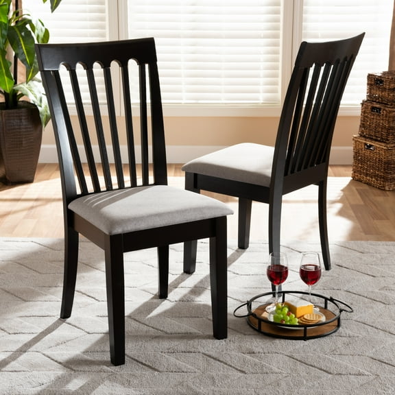 HomeStock Asian Aesthetics Modern and Contemporary Gray Fabric Upholstered and Espresso Brown Finished Wood 2-Piece Dining Chair Set