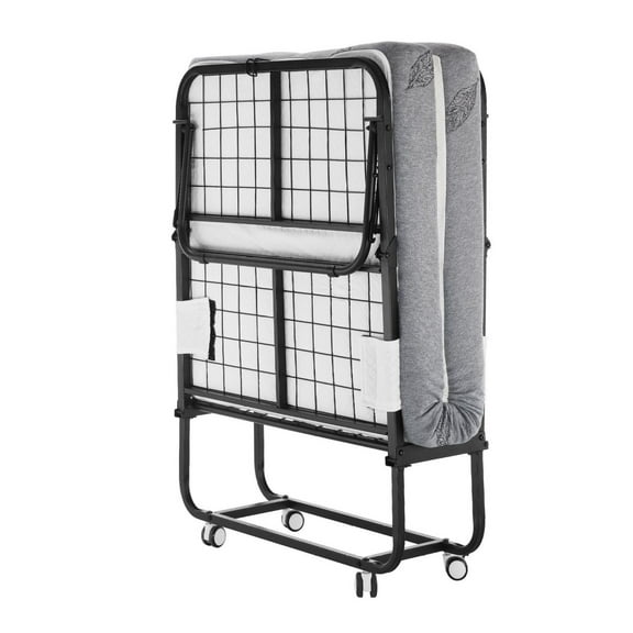 Rollaway Bed Twin Size, 31x75in Folding Bed with 5in Mattress, Portable Guest Bed with Metal Frame & Memory Foam, for Adults, Easy Setup & Storage