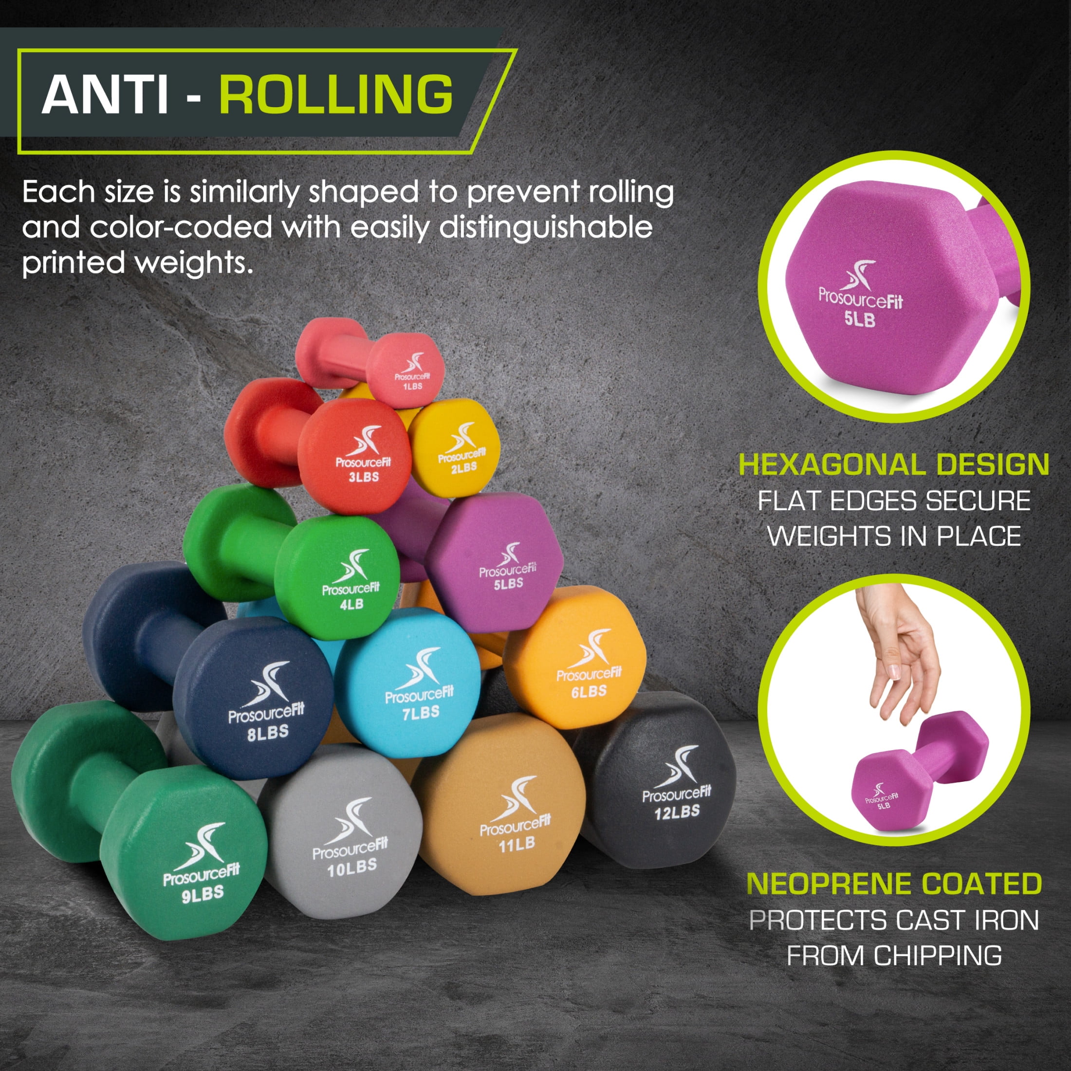 ProsourceFit Neoprene Coated Dumbbells – Set of 2 (5 lbs Each)