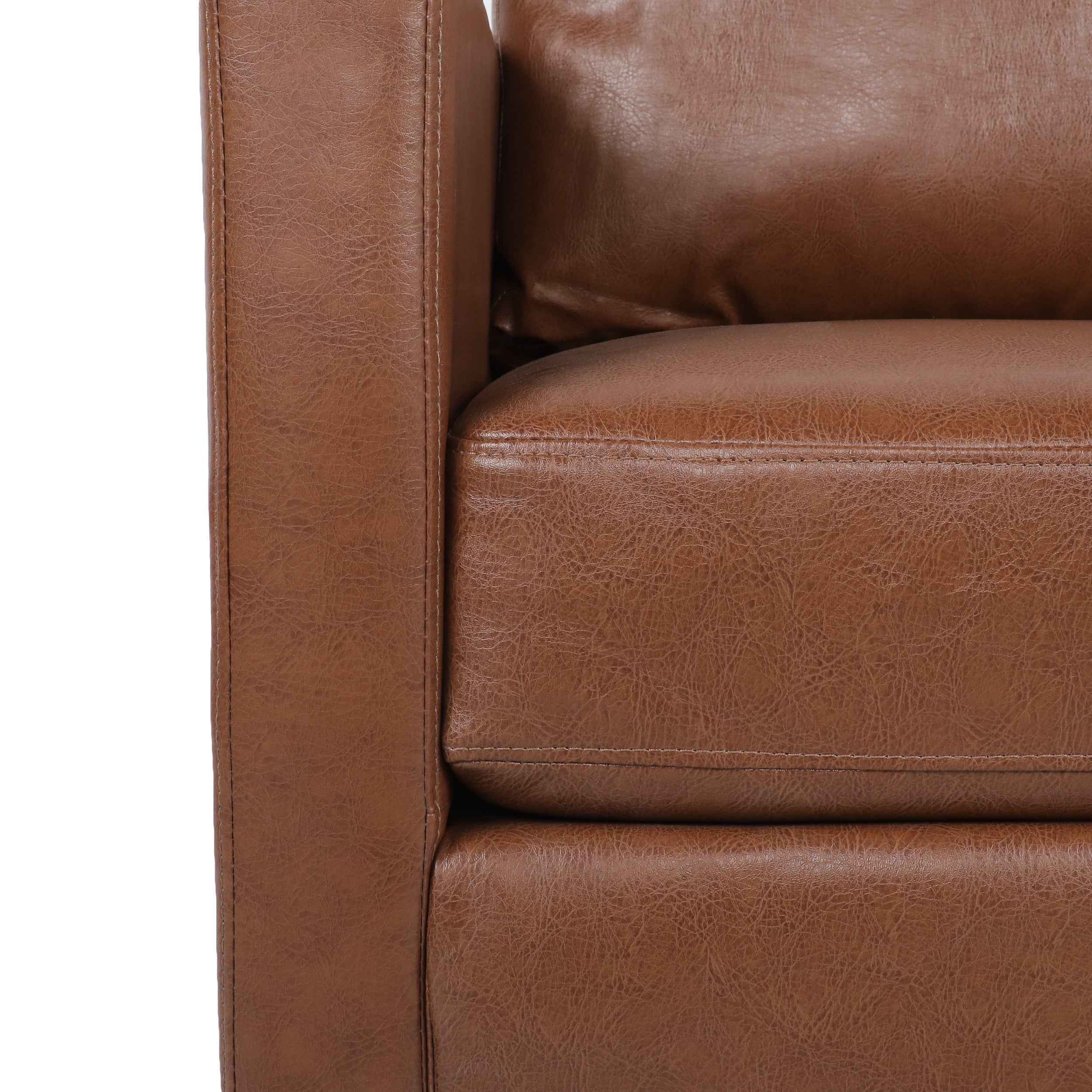 Noble House Carey Faux Leather Club Chair, Cognac Brown and Dark Brown