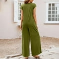 thumbnail image 6 of Riforla Women's 2024 Summer Cap Sleeve Jumpsuits Deep V Neck Button Wide Leg Pants Rompers Summer Jumpsuits Green XXL, 6 of 9