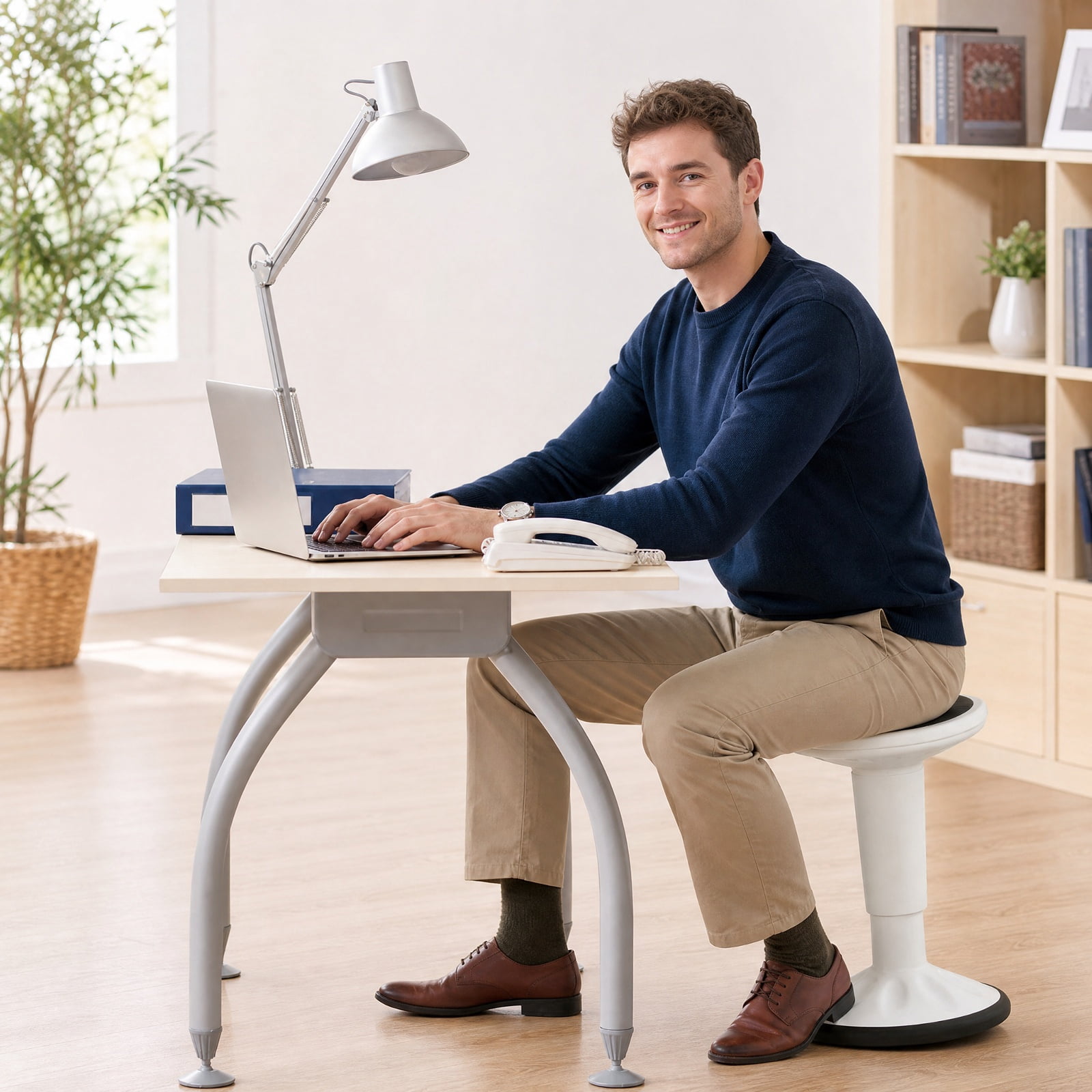 Furnibear Adjustable Active Learning Stool Sitting Home Office Wobble Chair with Cushion Seat for Home Office Study Desk Computer Task, White