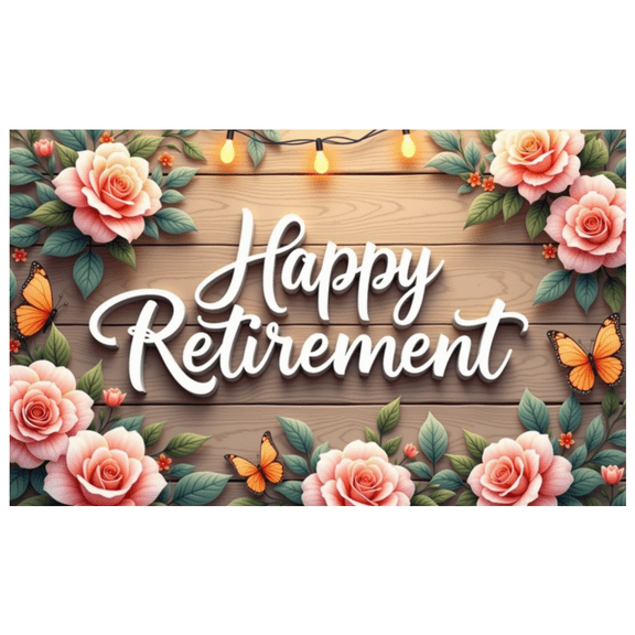Floral Design Happy Retirement Decorative Banner Rose Pattern Butterfly Accent for Retirement Party Celebration Woodland Theme