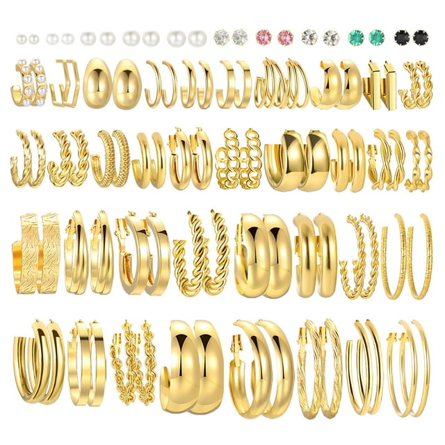 Set de pendientes Faxhion Gold Hoop, 46 pares, para mujer, con perla