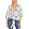 thumbnail image 2 of Previn Women's 3/4 Sleeve Blouse Boho Shirt Floral Printed Cotton Tie Front V Neck Top Summer Casual Soft Peasant White 16, 2 of 5