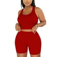 thumbnail image 2 of pstuiky Women Pajama Sets Oversized Solid Color Comfortable Lounge Sets Casual Loose Fit Scoop Neck Sleeveless Pajama Sets with Shorts Summer Pjs Red L, 2 of 9