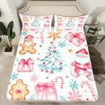 thumbnail image 2 of jejeloiu Cartoon Santa Claus Twin Sheet Sets,Chic Christmas Tree Twin Fitted Sheet,Sweet Xmas Cookie Flat Sheet For Teens,Ultra Soft Home Decor,3-Piece, 2 of 7