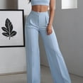 thumbnail image 5 of Cutuoiiu Women's Solid Color Wide Leg Pants High Waist Straight Trousers with Pockets for Work Office Daily Wear, 5 of 7