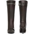 thumbnail image 2 of BLISSFUL STEP Women's Boots Knee High Stiletto Heel Pointed Toe Buckle Zipper Rivets Boots Coffee 8, 2 of 6