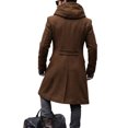 thumbnail image 4 of Trench Coat Men Double Breasted Business Wrap Hooded Long Jacket With Pockets Casual Knee Length Winter Overcoats, 4 of 5