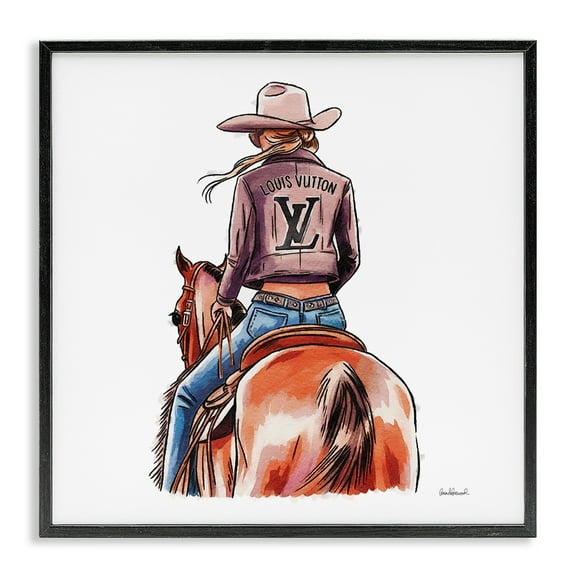 Stupell Industries Equestrian Glam Cowgirl People Painting Black Framed Art Print Wall Art, 12 x 12