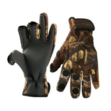 

3 Cut Fishing Gloves Anti-Slip Fish Handling Gloves Adjustable Fishing Mittens Neoprene Mitts for Ice Fly Fishing Running Shooting