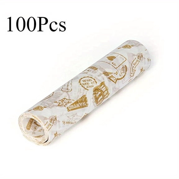 100Pcs Colorful Patterned Greaseproof Paper Food Wrapping Paper Wax Paper for Baking Sandwiches Hamburgers Snack Basket Liners