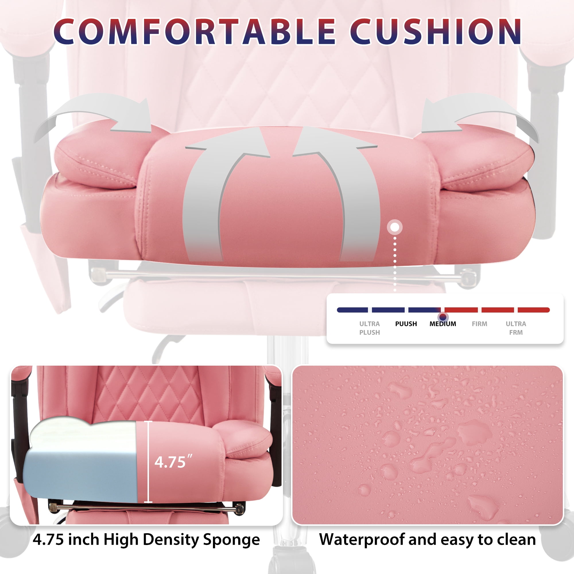 JONPONY Big and Tall Office Chair 500LBS Executive Office Chair Massage and Footrest Ergonomic Computer Desk Chair Reclining High Back Leather Office Chair Lumbar Back Support Swivel Rolling,Pink