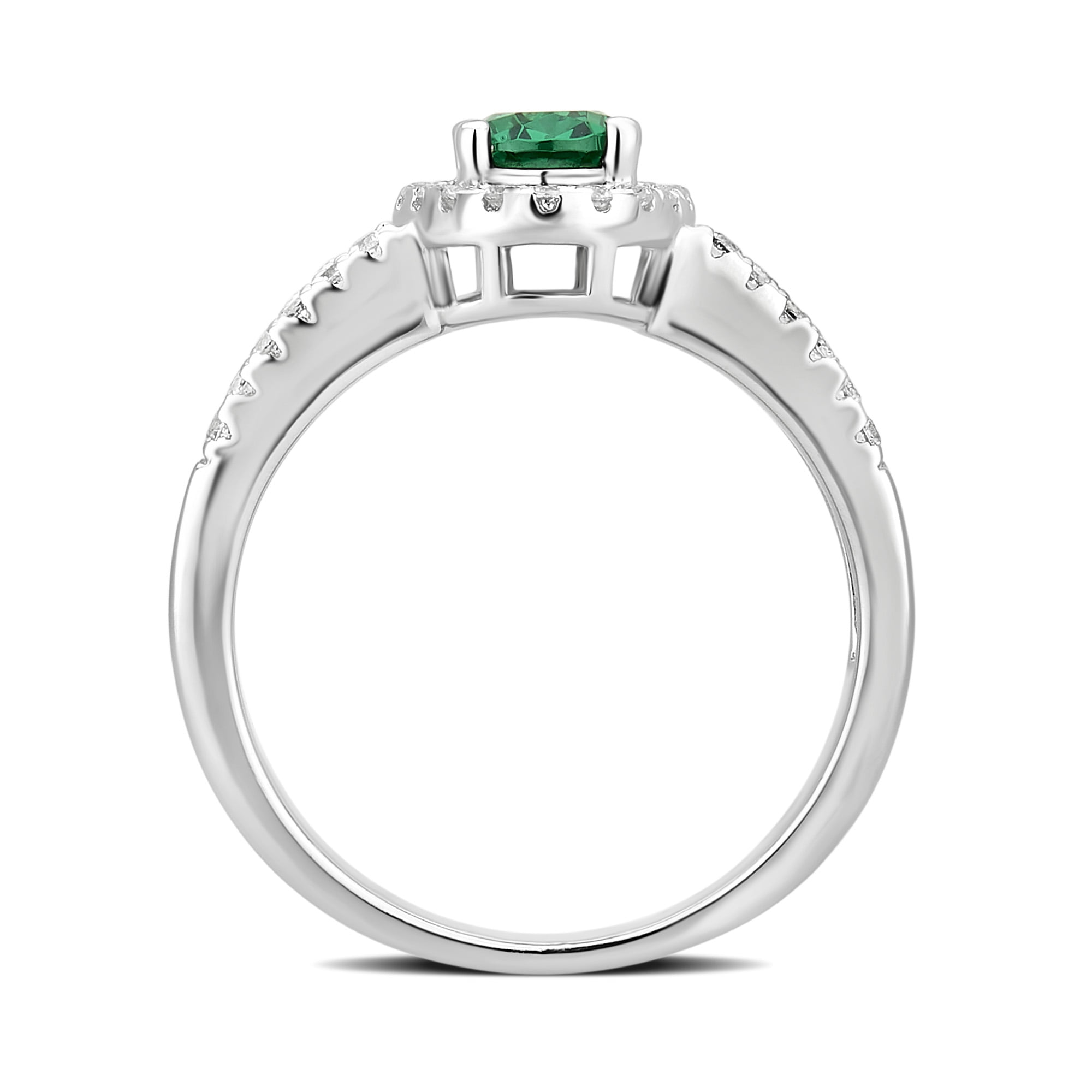 Arista 3.00 Carat T.W. Created Emerald and Cubic Zirconia White Gemstone Engagement Ring in Sterling Silver