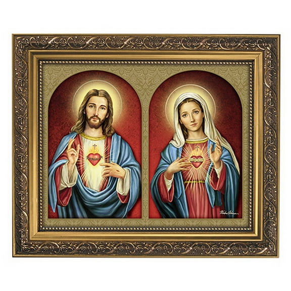 Christian Brands 11 Inches Wide x 13 Inches High Catholic Faith Gifts Sacred Hearts Framed Print by Artist Michael Adams