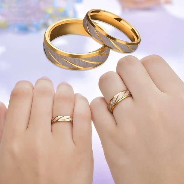 Anillos De Pareja De Acero De Titanio Con Patron De Onda De Oro Simple Para Amantes De Moda Promesa De Boda Encantadores Para Novias Compromiso Elegantes Accesorios De Joyeria Populares Walmart en lin...
