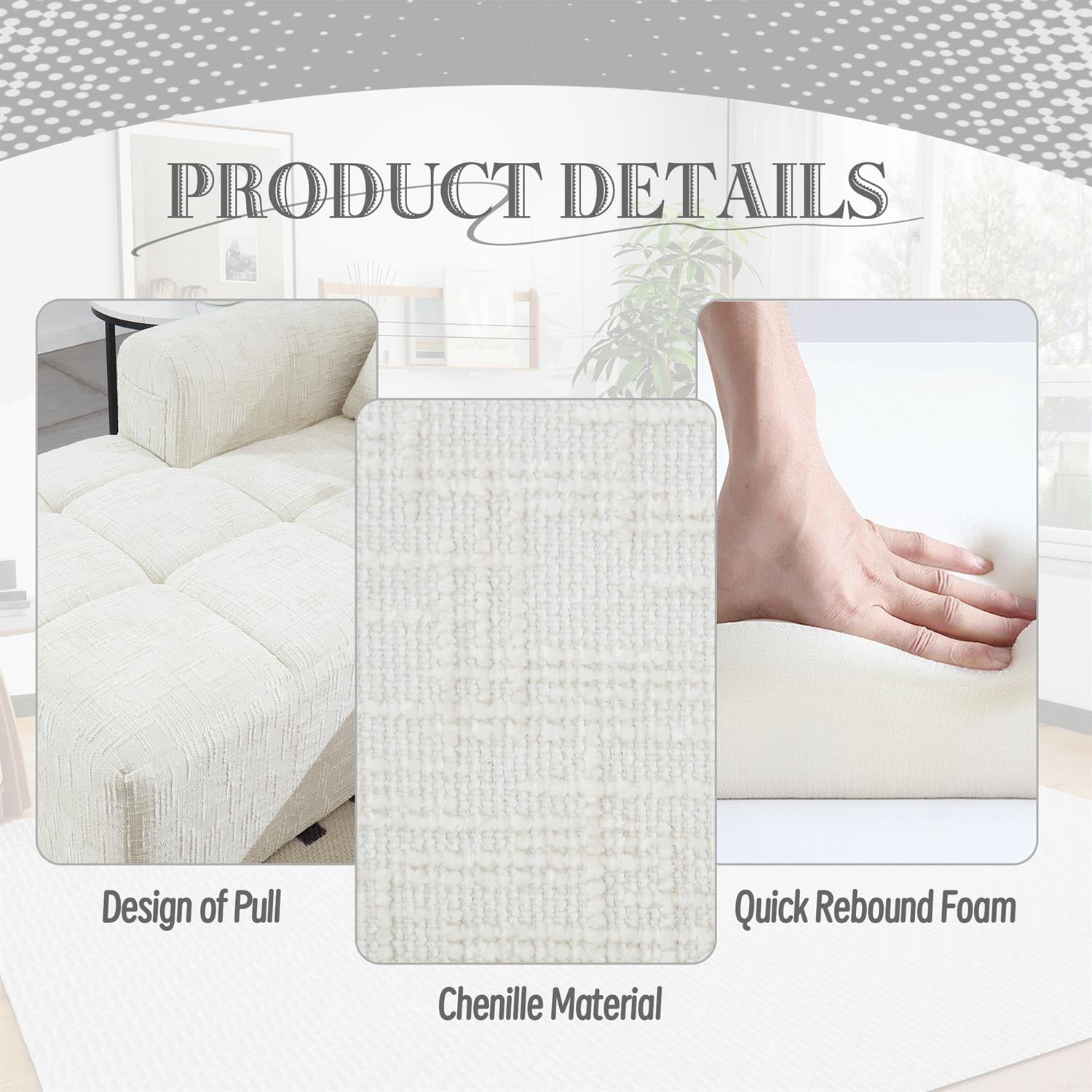 Demi Bonn 98" L-Shaped Modular Sectional Sofa with Chaise, Side Pockets, Modern Comfort Couch, Compression-Free Installation for Living Room, White