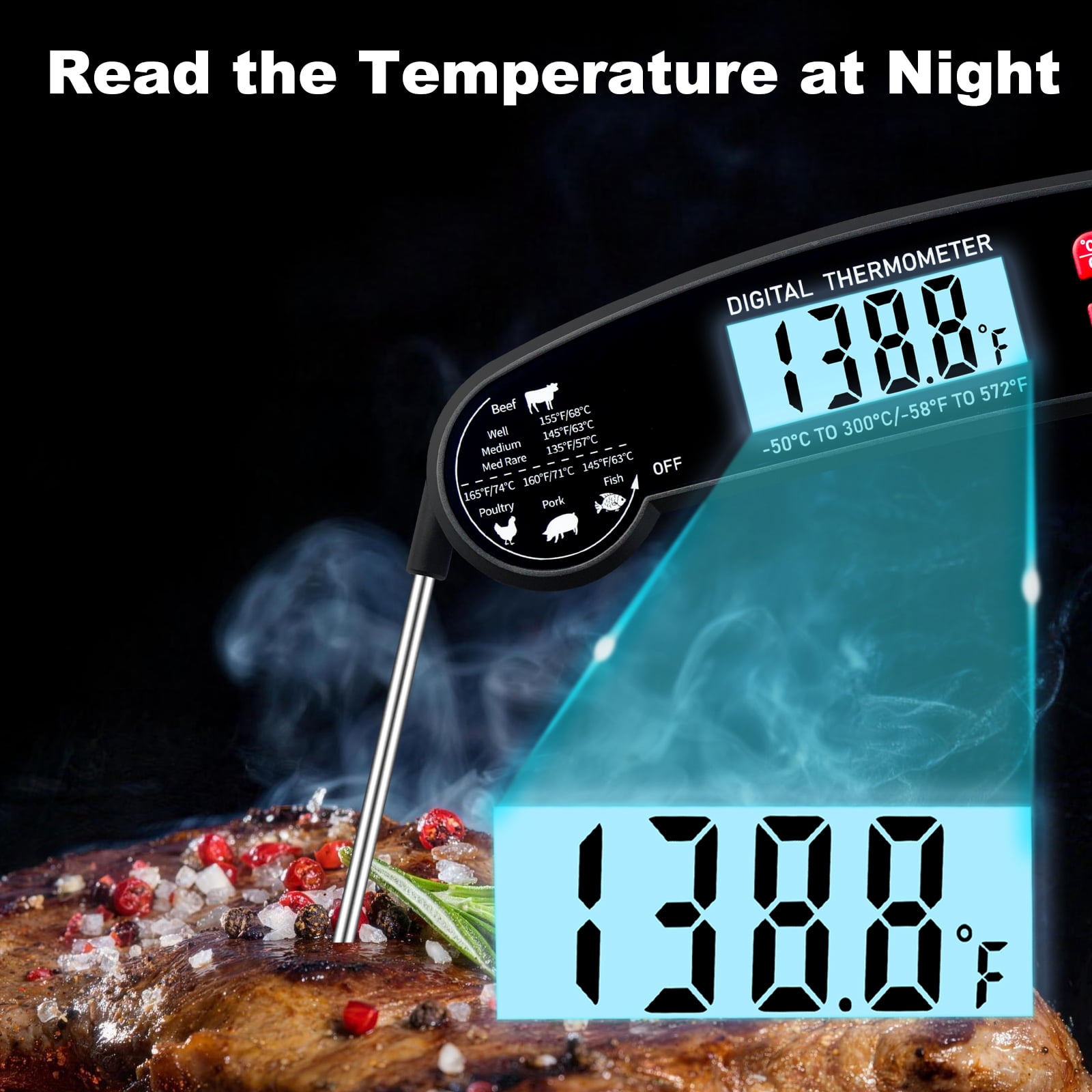 AGCAN Meat Thermometer Digital, Instant Read Food Thermometers, Non-slip Grilling Thermometer for Grilling Cooking BBQ