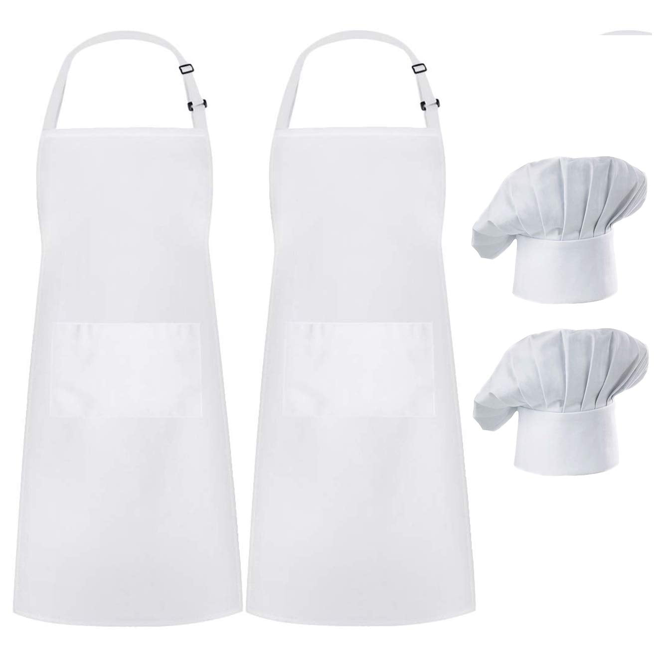 Hyzrz 2 Pack Apron Chef Hat Set, Adjustable Black Bib Cooking Aprons