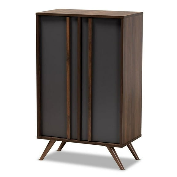 Bowery Hill Two-Tone Gray and Walnut Finished Wood 2-Door Shoe Cabinet