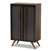 Bowery Hill Two-Tone Gray and Walnut Finished Wood 2-Door Shoe Cabinet