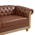 thumbnail image 4 of Noble House Glencoe Upholstered Tufted 3 Seater Sofa with Nailhead Trim, Cognac Brown and Natural, 4 of 12