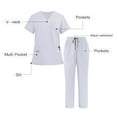 thumbnail image 2 of USNSM Men's Solid Color V-neck Pocket Caregiver Short Sleeved Shirt Elastic Pants Nurse Uniform Sets White XS, 2 of 9