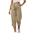 thumbnail image 6 of UKHCCC Women's Loose Fit Waffle Knit Capri Pants with Pockets Elastic Waist Drawstring Casual Summer Lounge Joggers Soft Cotton S-2XL, 6 of 9