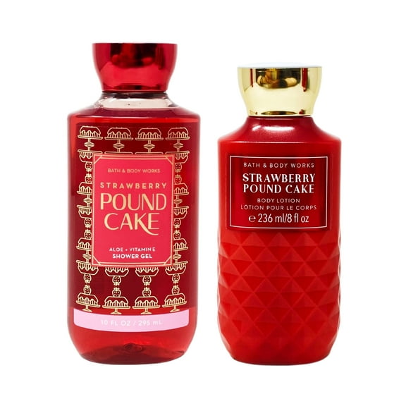 Bath and Body Works Strawberry Pound Cake 2 Piece Gift Set - Shower Gel and Body Lotion - Full Size