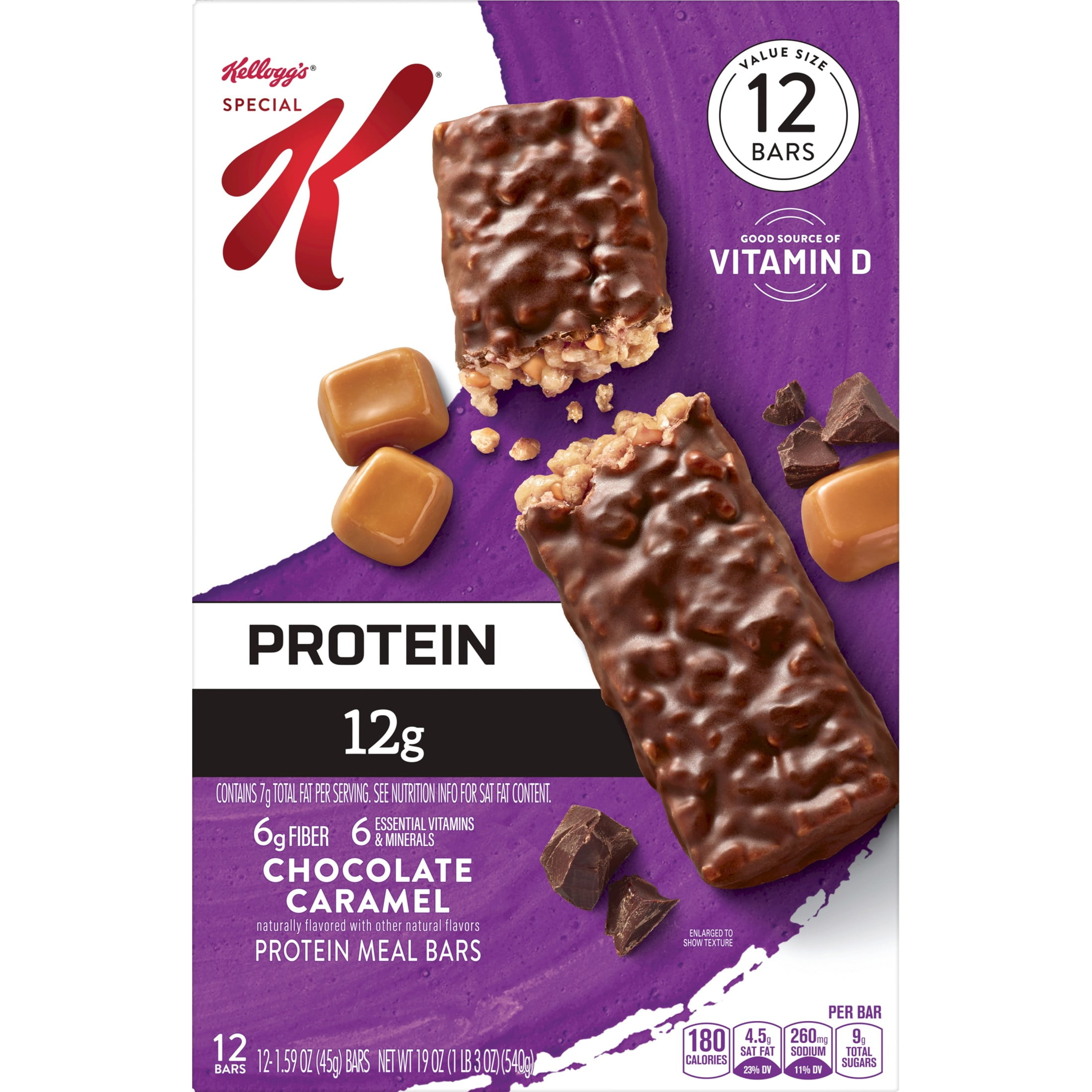 Special K Bar Chocolate Caramel Chewy Protein Meal Bars, 12g Protein Snacks, 19 oz, 12 Count