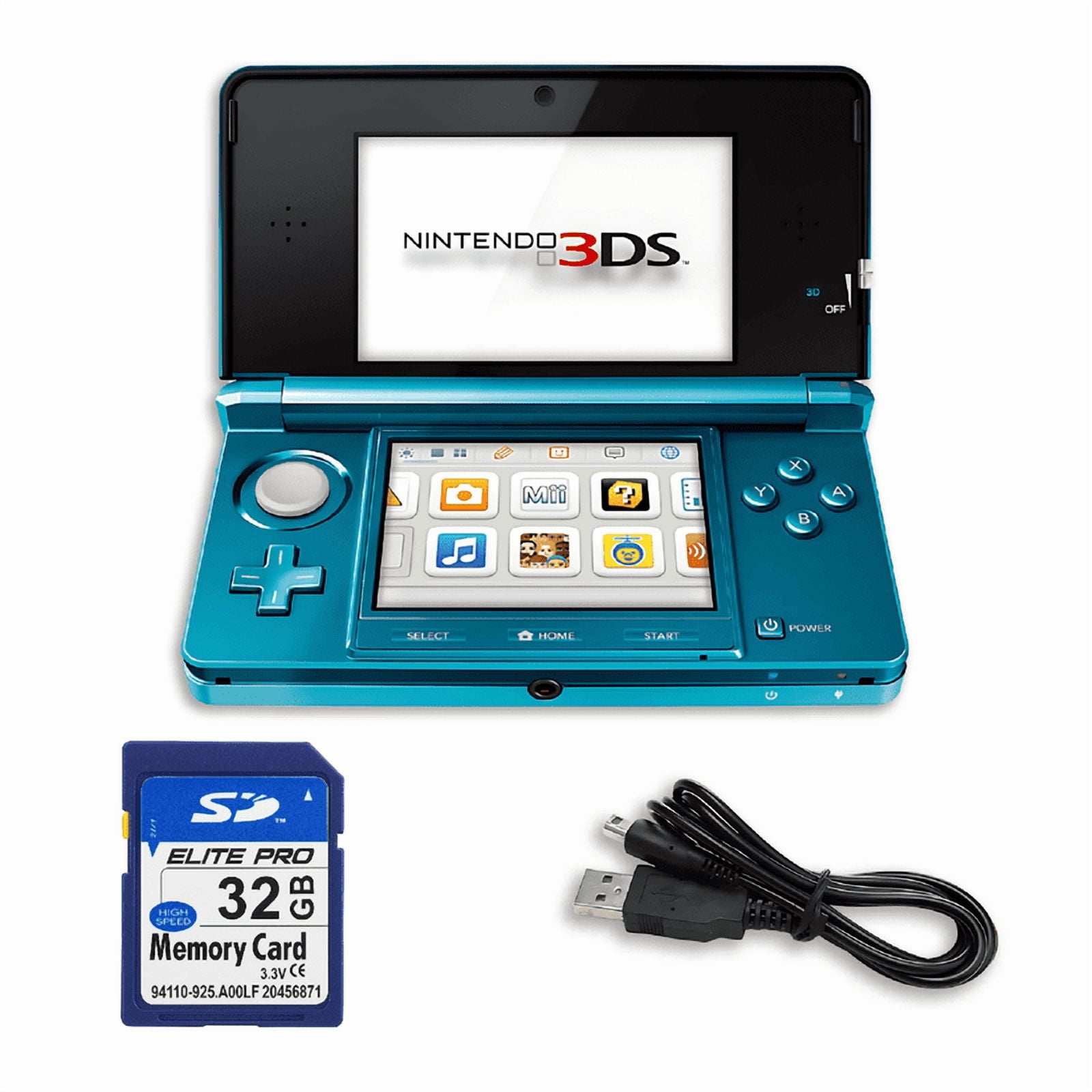 Nintendo 3DS Game Console with RetroFam 32GB SD Card, Aqua Blue