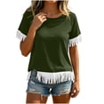 thumbnail image 4 of Women's Vintage Fringed Patchwork Round-Neck Short-Sleeve Blouse for Spring Summer, 4 of 8