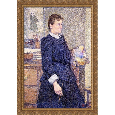 Anna Boch in Her Studio 28x40 Large Gold Ornate Wood Framed Canvas Art by Theo van Rysselberghe
