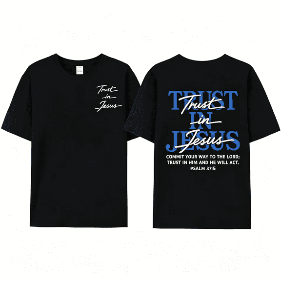 Christian Oversized Tee, "Trust in Jesus" Psalm 37:5 Bible Verse Design, Faith-Based Gift for Men & Women