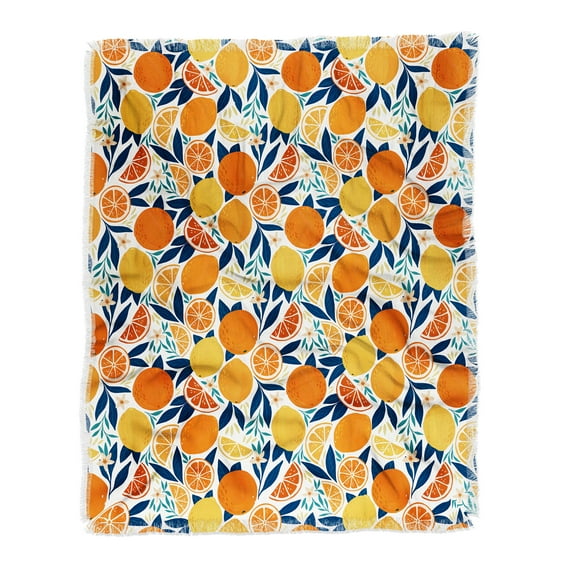 Society6 Avenie Citrus Fruits Blue Woven Throw Blanket