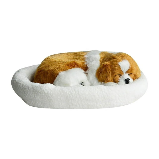 Realistic Sleeping Plush Breathing Dog Furry Dog With Mat Creative Animals Decor Stuffed Animal Doll