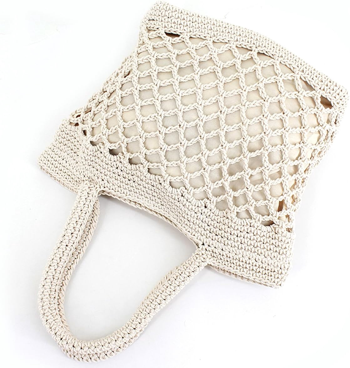 LinYooLi Cotton Crochet Beach Tote Bohemian Handmade Top Handle Bag Small Summer Boho Bag