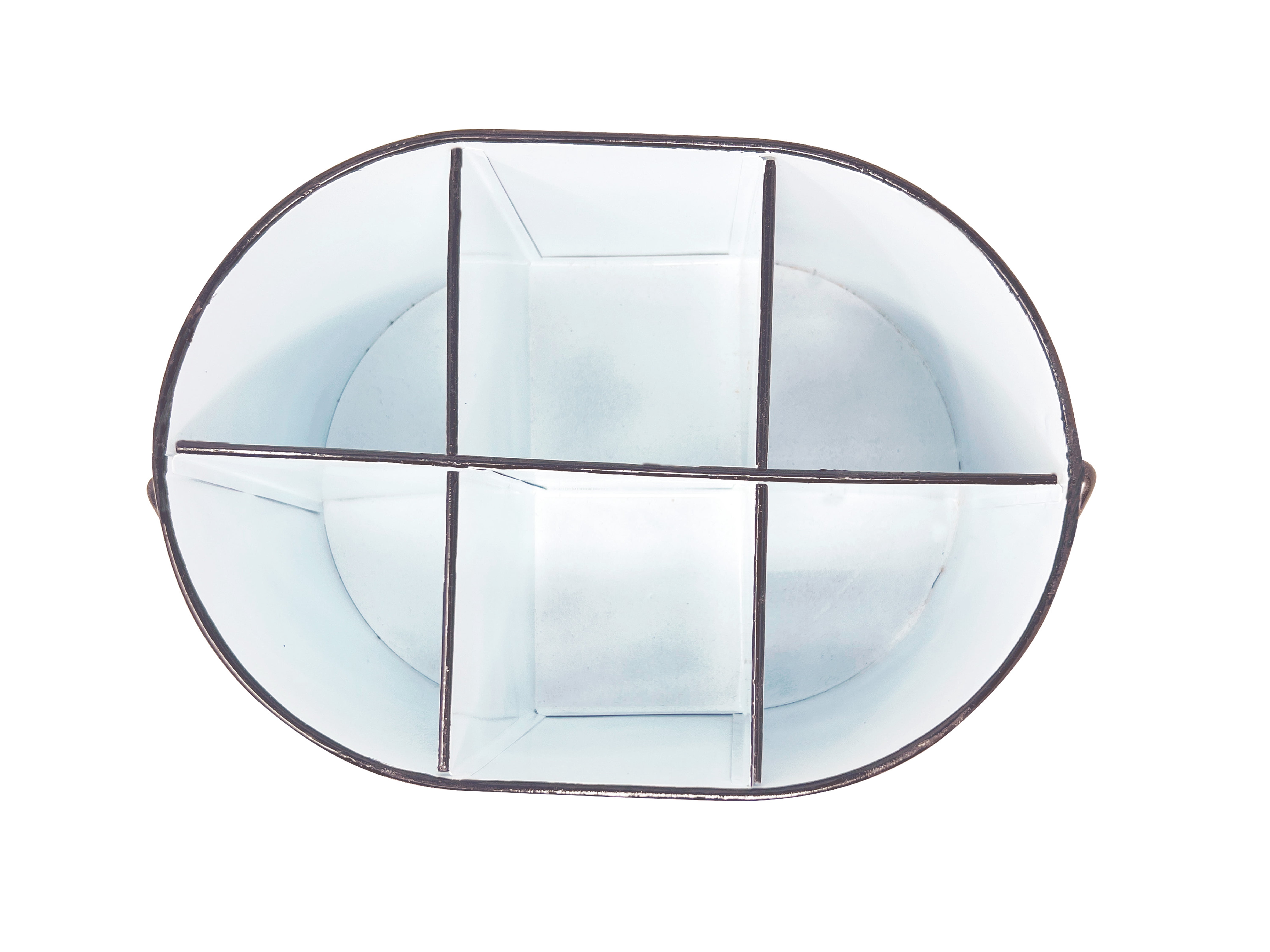 Gathery Designs White Metal Caddy Divided 6 Compartments Basket Storage Bin with Metal Handle for Home, Kitchen, Wedding, Party, Events and More