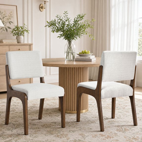 Dining Chair Set of 2, Upholstered Wooden Dining Chairs with Solid Wood Legs, Farmhouse Dining Room Chair, Kitchen Chair for Dining Room,Beige