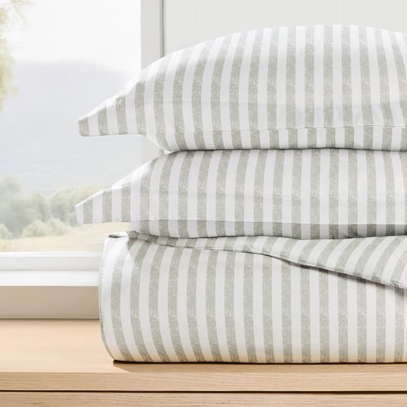 Duvet Cover Set - Ultra Soft & Breathable - Light Gray Rugged Striped for Twin Size Bedding by Comfort Canopy