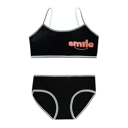 

Teens Girls 2Pcs Underwear Set Smile Letters Padded Cami Training Bra and Panty