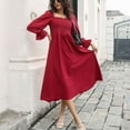 thumbnail image 3 of Vestido plisado de manga acampanada, cuello ancho, cintura alta, línea A, vestido largo de primavera para uso diario y en el trabajo, 3 of 6