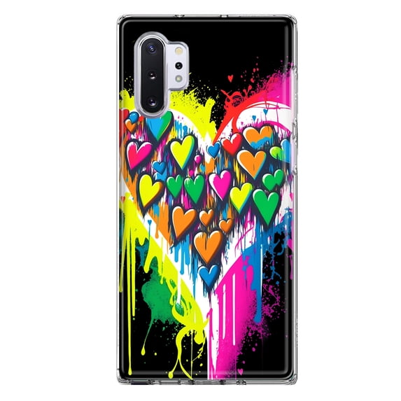 MUNDAZE Samsung Galaxy Note 10 Shockproof Clear Hybrid Protective Phone Case Colorful Rainbow Hearts Love Graffiti Painting Cover