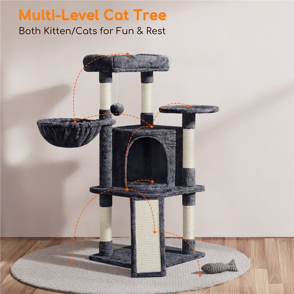 Yaheetech 41.9inch Cat Tree with Condo Basket Perch Platform, Dark Gray