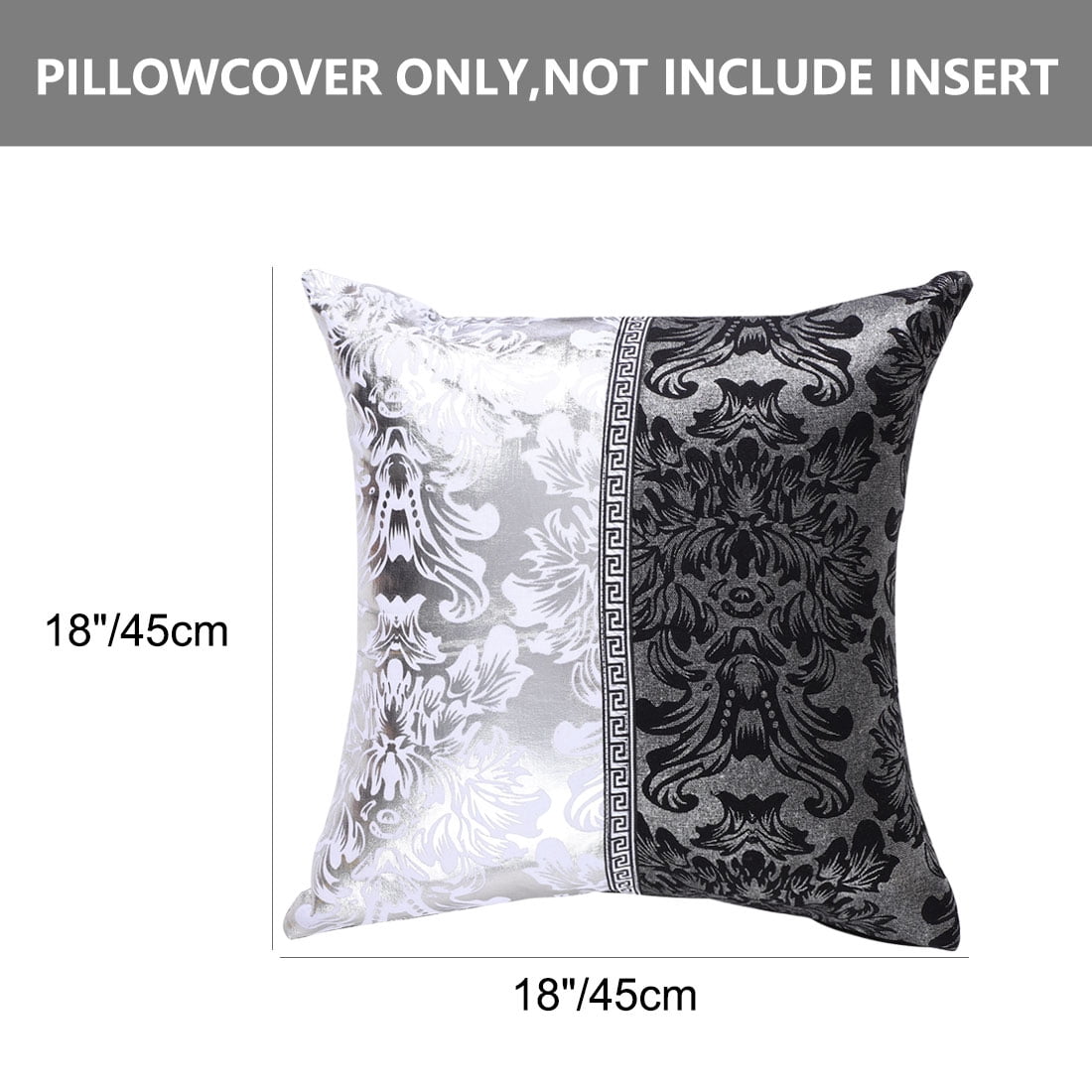 Unique Bargains Luxury Square Decorative Throw Pillow Cover Black&Silver 18" x 18"